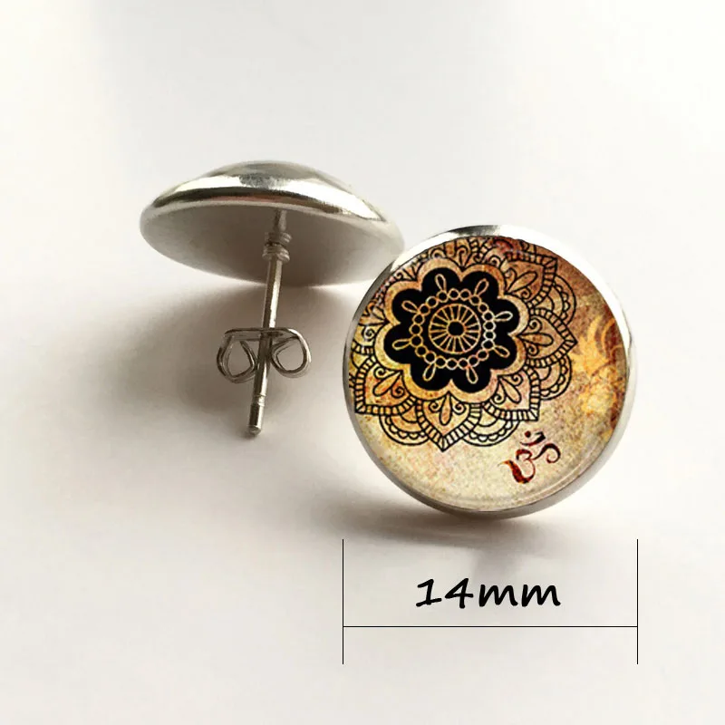 Mandala Fleur Cabochon Verre Bronze Boucles D/'oreilles Bijoux pour Femmes Cadeau