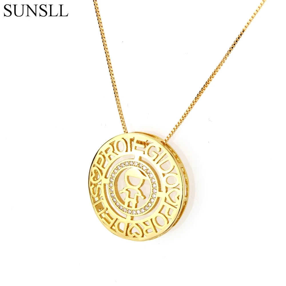 

SUNSLL 3 Color Copper Cubic Zirconia Child Shape Diameter 2.7cm Round Pendant Necklaces Women's fashion Jewelry Colar Feminina