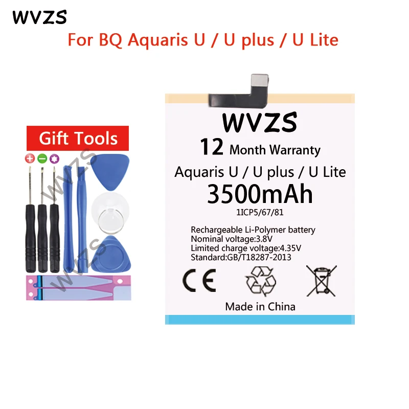 

wvzs 3500mAh Li-Polymer battery For BQ Aquaris U / U plus / U Lite Accumulator AKKU Replacement Batteries