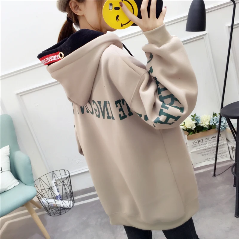 

Oversized Hoodie Long Sleeve Harajuku Fleece Coats Hooded Letter Printed Sweatshirt Loose Clothes K-Pop Sudaderas Mujer 2018