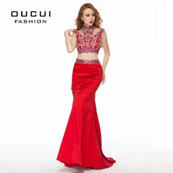 

Real Photos Rhinestone Red Long Mermaid Evening Gowns vestido noche robe de soiree OL102796