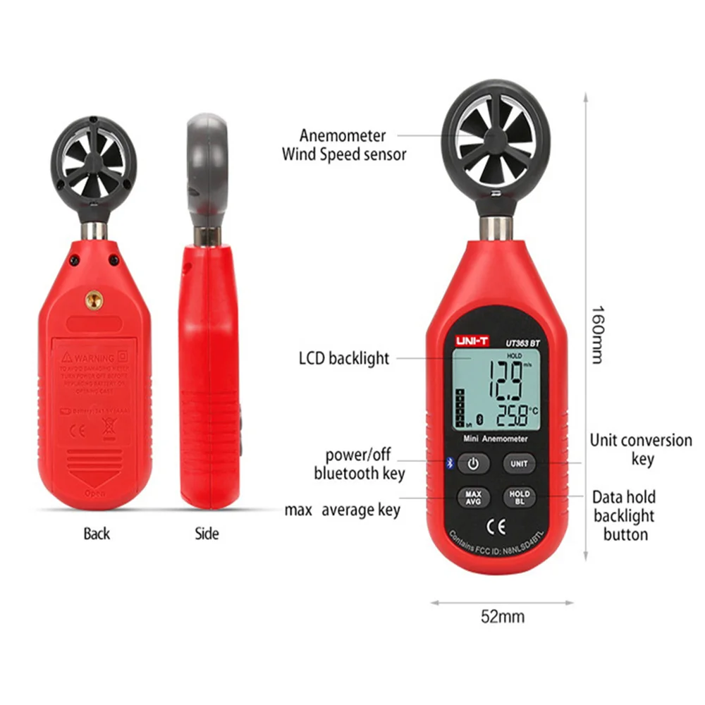 UNI-T UT363BT Wind Speed Meter Digital Bluetooth Pocket Size Anemometer Measurement Thermometer Mini Wind Meters Upgraded UT363