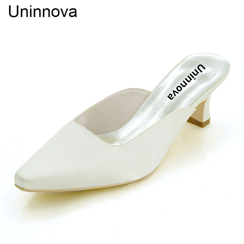 

Women Wedding Shoes Ivory White Champagne Bridal Bridesmaid Pumps Pointed Toe Hoof Heel Indoor Slipper Uninnova 0723-15