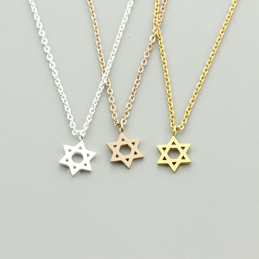 

Wholesale 10pcs/lot Jewish Star Of David Pendant Necklace Ethnic Jewelry Stainless Steel Gold Filled Hexagram Collier Femme 2018