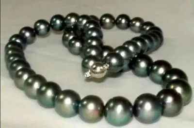 

FREE SHIPPING HOT sell new Style >>>>HUGE 17" 10-11MM NATURAL TAHITIAN GENUINE BLACK GREEN PERFECT AAA PEARL NECKLACE