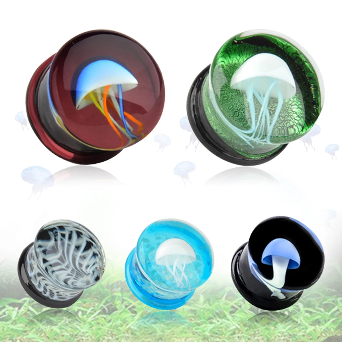 2pcs 8-16mm Green Jellyfish Grass Ear Plug Ocean Double Flared Translucent Bright Ear Gauge Expander Ear Piercing Body Jewelry