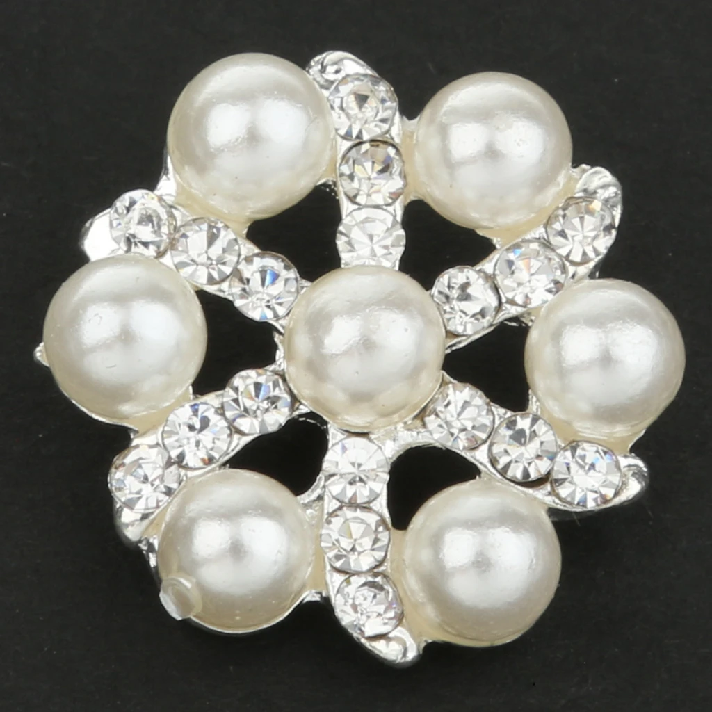 Wholesale 5Pcs 20mm Rhinestone Pearl Flower Buttons Embellishments for