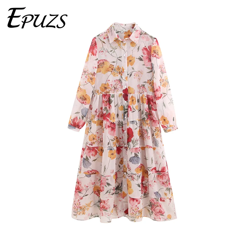 

Vintage floral print long dresses elegant long sleeve chiffon shirt dress evening party casual retro dress korean summer vestido