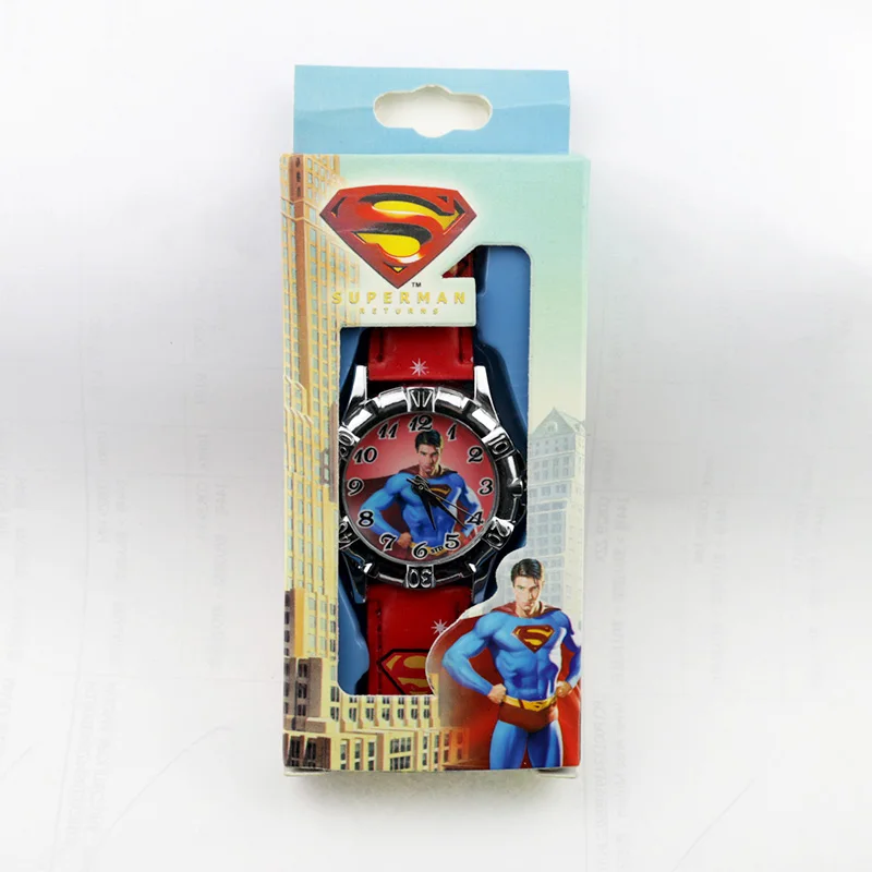 Детские часы с Бэтменом из мультфильма Человек-паук Бен 10 Supreman детские часы для мальчиков с кожаным ремешком кварцевые часы Reloj Nino подарок для мальчика - Цвет: superman Red