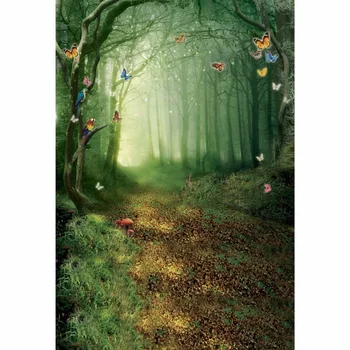 

Fairy tale vinyl butterfly Photography Background studio newborn children Backdrop green forest backdrops