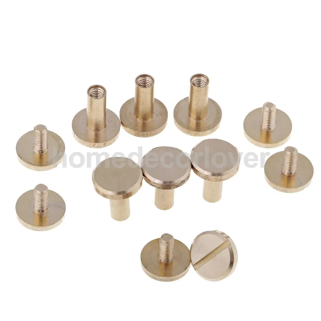 6 Sets Solid Brass Flat Round Head Stud Screwback Leather Craft Chicago Screws