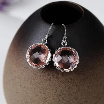 

Silver 925 Earing Natural Green Pink Crystal Drop Earrings for Women Christmas Jewelry Pendientes Granates Plata Esterlina