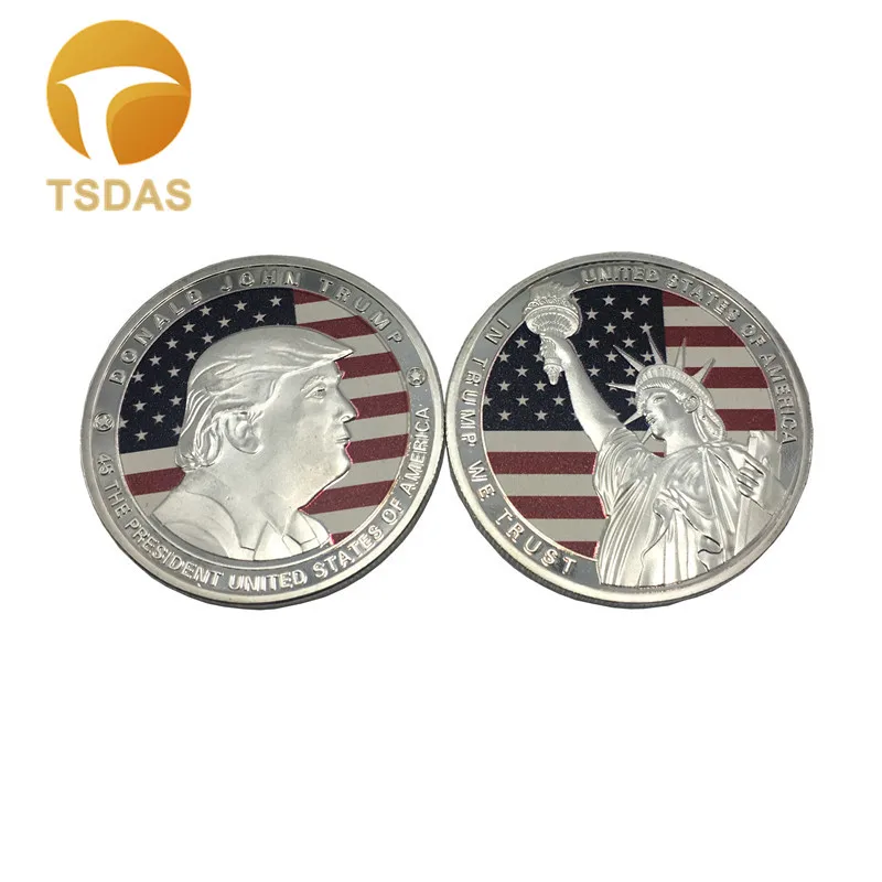

40*3 mm Donald Trump Silver Plated Coin Nice Business Gift, The Statue of Liberty Silver Metal Coin Collection