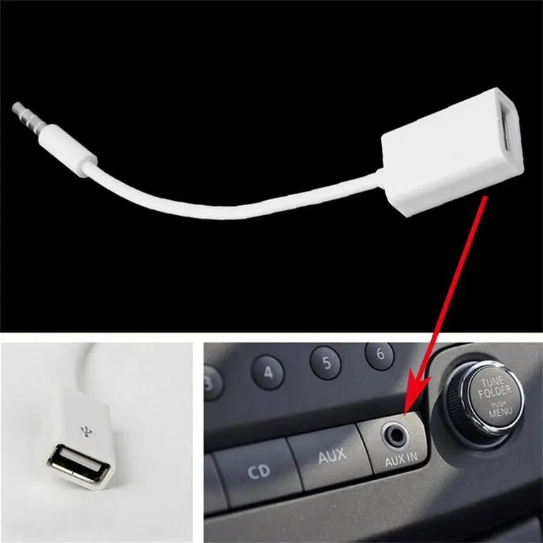 3.5mm Male AUX Audio Plug Jack To USB 2.0 Female Converter Cable