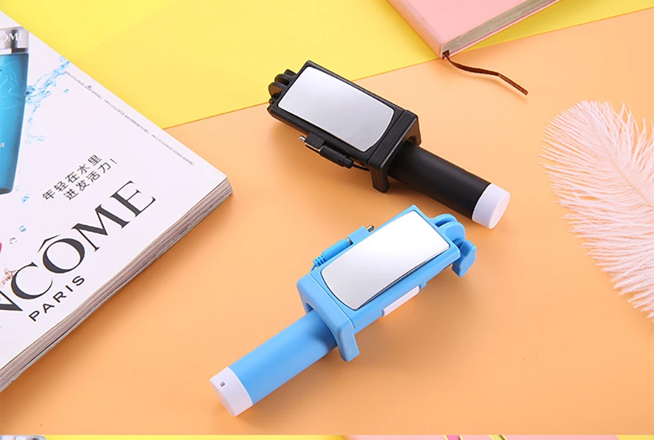 !ACCEZZ Mini Wired Selfie Stick IOS For iPhone X XR XS MAX 8 7 6 For Huawei Samsung Monopod Foldable Portable Selfiestick Mirror (19)