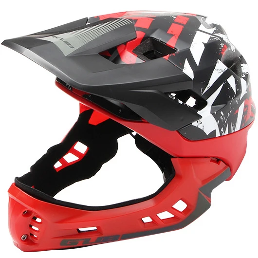 Детский Полнолицевой велосипедный шлем с подсветкой/отражающая полоса/Съемная Защита подбородка MTB/дорожный велосипедный шлем Скейтборд Спортивная Защитная крышка - Цвет: Красный