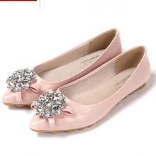 Женская Спайк Горячий Продавать Лакированной Кожи Лук Искусственные Алмазы Платформа Заостренный Узкий ног Женщины Flattie Обувь Одного Большего Размера 34-43