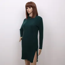 Коза, кашемир, женский модный пуловер платье свитер полувысокий воротник с открытым подолом 3 цвета S/90-5XL/125