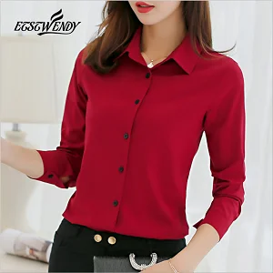 Новинка осени, Корейская Повседневная шифоновая блузка с длинным рукавом, элегантные женские топы, женская одежда, тонкая женская уличная одежда, синяя белая рубашка - Цвет: 173RX-wine red