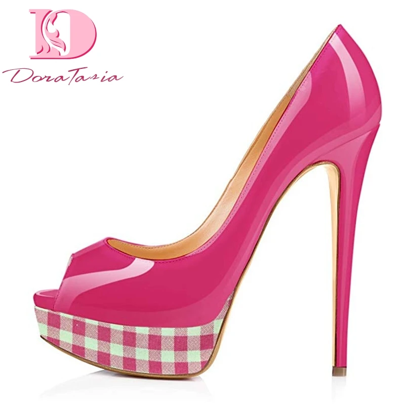 

Doratasia NEW Big Sizes 45 Brand Design Sexy Prom Patent Leather Peep Toe Party Women Pumps Thin High Heels Shoes Woman