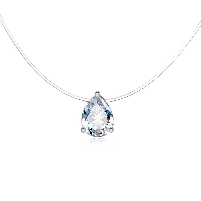 

Bijoux Wedding Waterdrop Rhinestone Zircon Choker Necklaces Transparent Fishing Line Necklace Invisible Chain Necklaces Collier