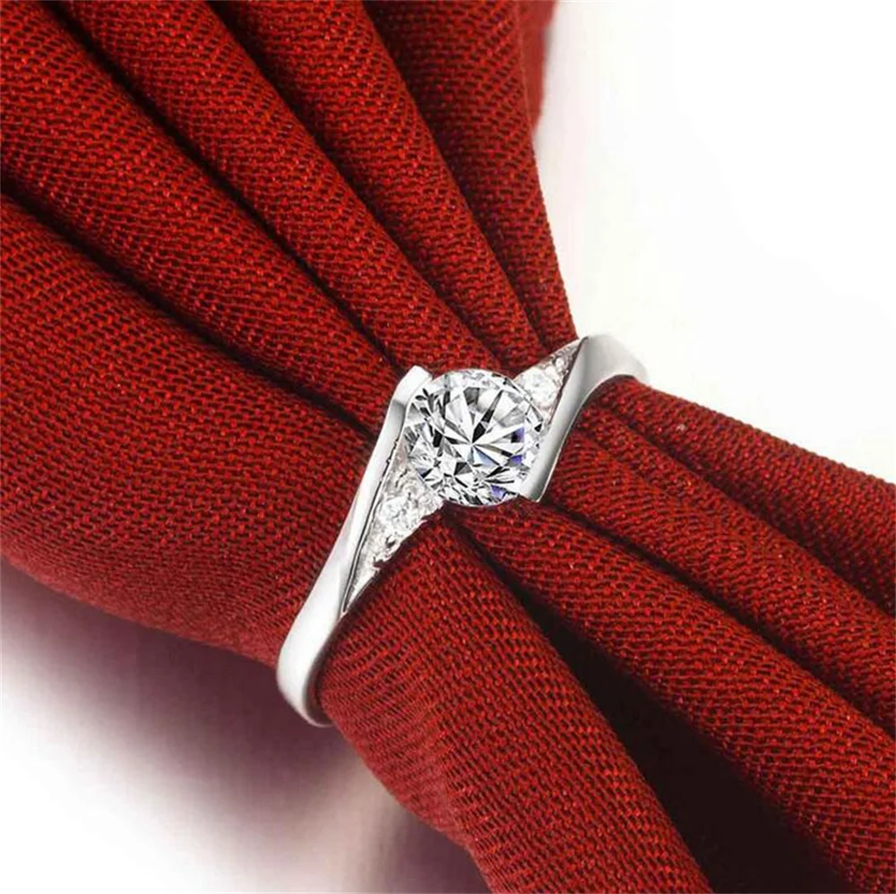 YANHUI Original Pure Solid 925 Silver Ring Luxury 0.5 Carat CZ Zircon Engagement Wedding Rings For Women Ring Size 4 -10 J50036