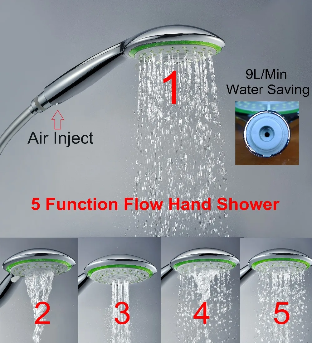 

Free Shipping-Air Inject Water Saving Hand Shower(TP-A005 5 Function Flow)- 30%-70% Water Saving
