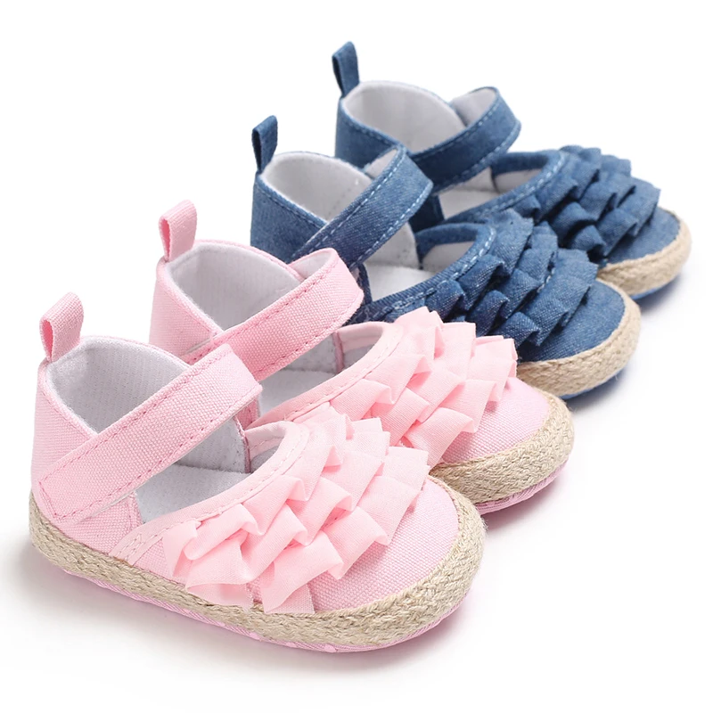 

2019 Newborn Baby Girl Summer Shoes Infant Soft Sole Anti-Slip Solid Ruffled Prewalker Toddler Shoes First Walkers