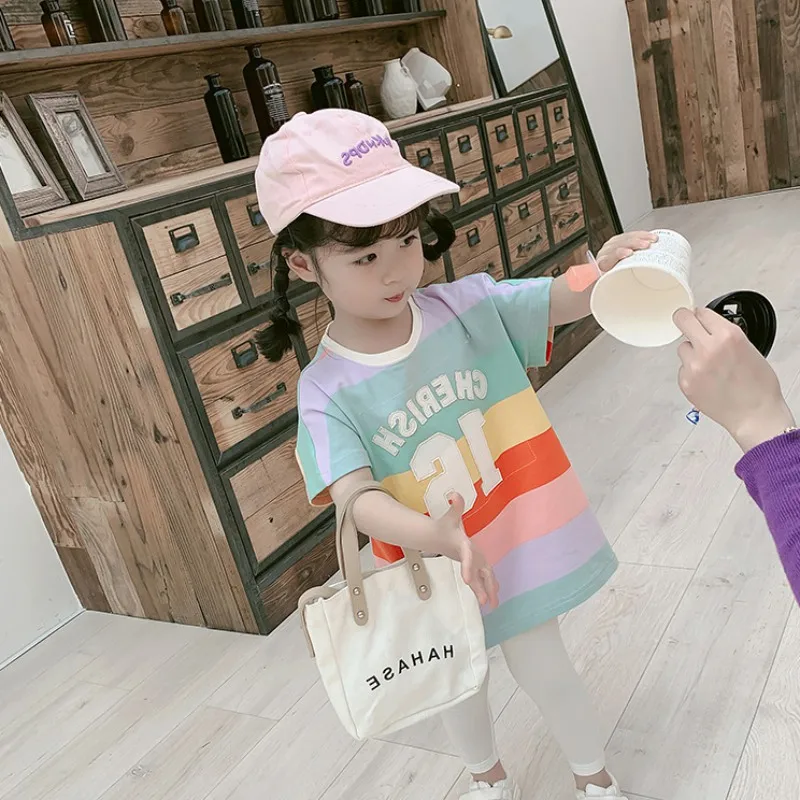 

2019 Baby Girls Dresses Rainbow Letter Printed Long Sleeve Tunic Princess Party Dresses Kids Clothing Baby Girls Clothes