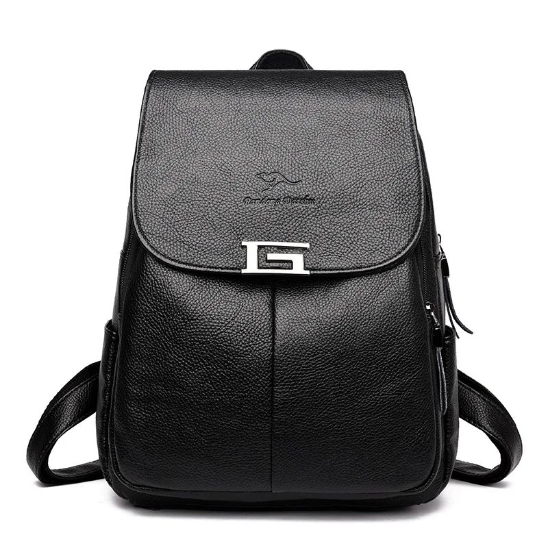 Простой Стиль Для женщин рюкзак кожаный женский рюкзаки школьные сумки для девочек-подростков Черный сумка Feminina рюкзак Mochilas - Цвет: Black  Style 2