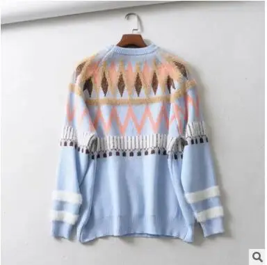 

2018 Winter Women New Vintage Baggy Flocking Jacquard Sleeve Geometric Picture Text Sweaters Cute Fashion Pullovers Clothes