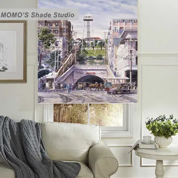 

MOMO Painting Blackout Window Curtains Roller Shades Blinds Thermal Insulated Fabric Custom Size,PRB set615-618