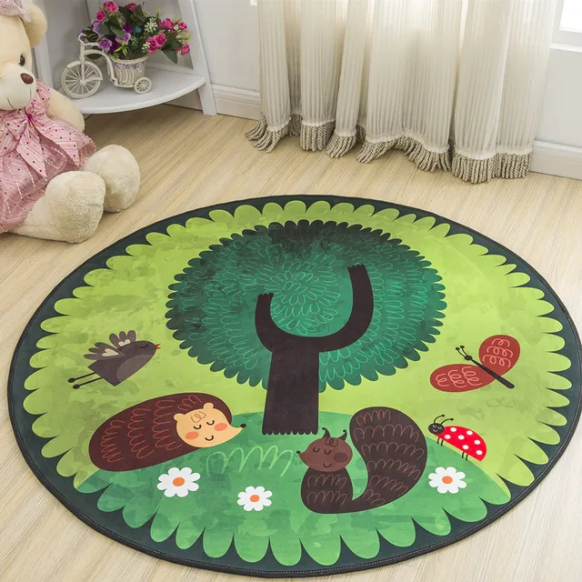 Floor Mat Animal Cartoon Round Carpet Bedroom Decor Anti-slip Round Rugs for Children Home Decoration Diameter 60cm 80cm 100cm