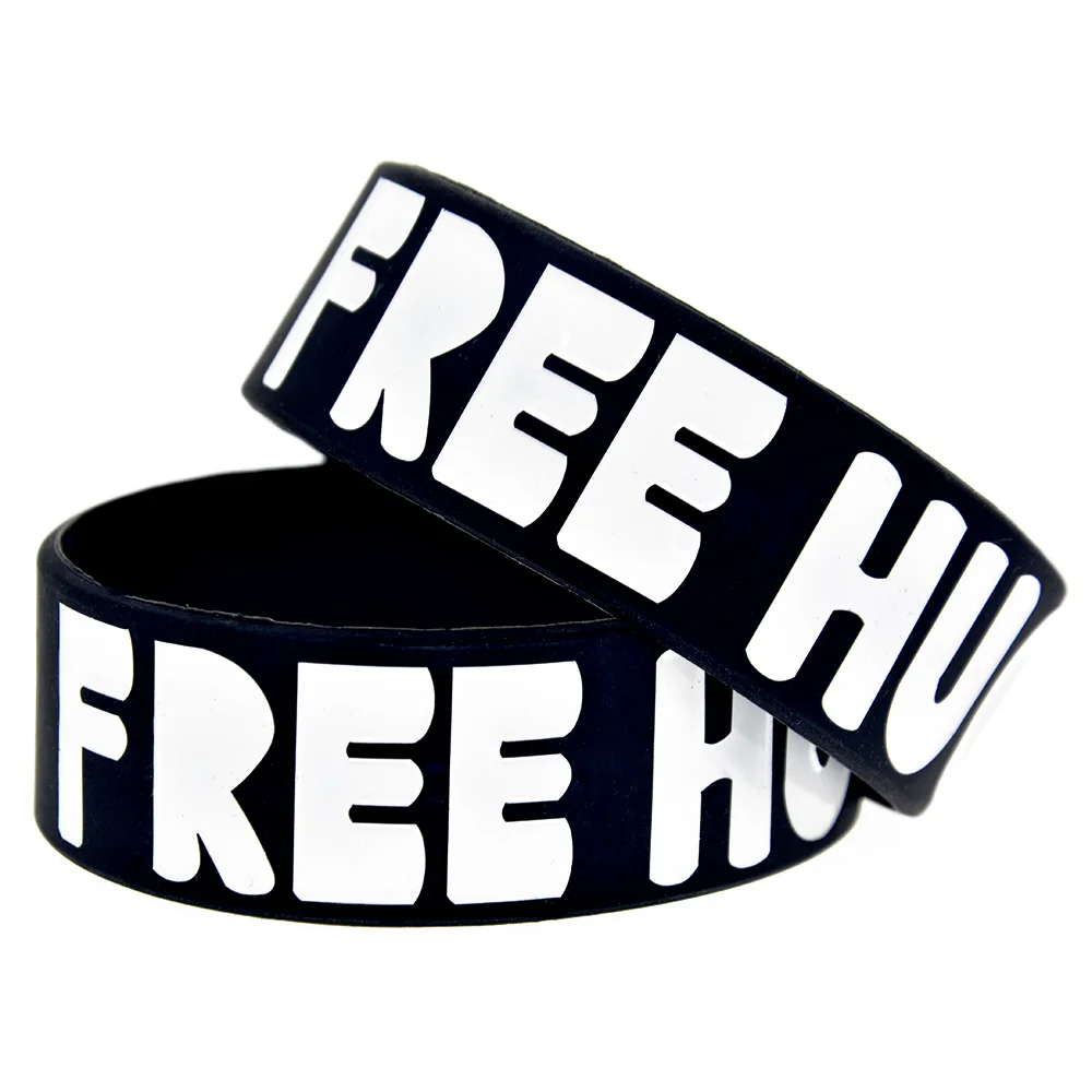 

OBH 1PC One Inch Wide Debossed Free Hugs Silicone Rubber Bracelet
