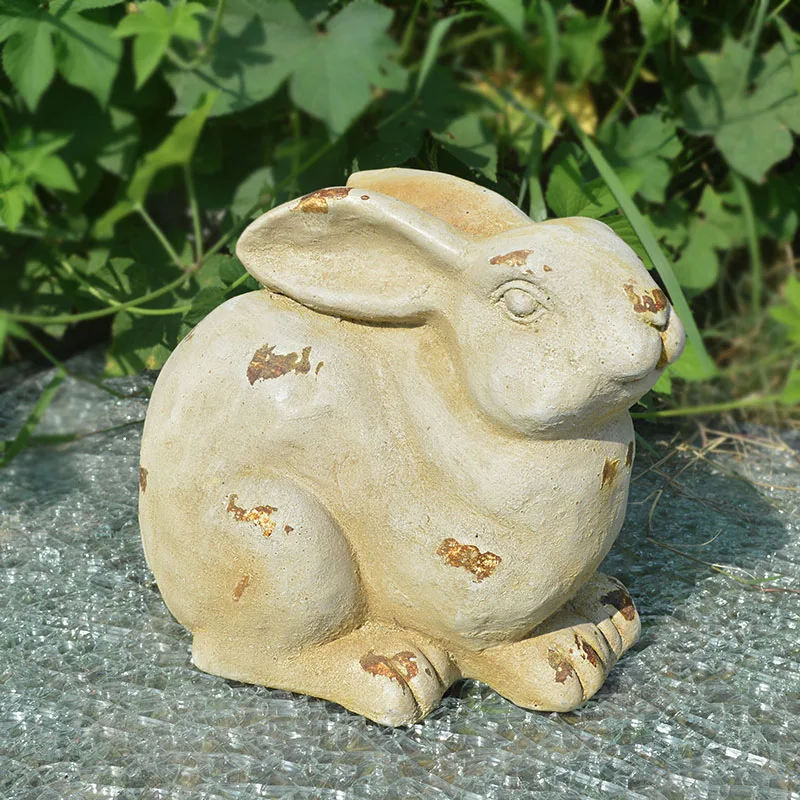 

42CM Retro Animals Bust Simulation Rabbit Statue Resin Craftwork Stone Fun Home Decorations Collectible L2113