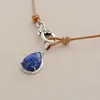 Collier en cuir véritable Lapis-Lazuli pour femmes, collier avec pendentif, courte, breloque, nouvelle mode, bijoux ► Photo 3/3