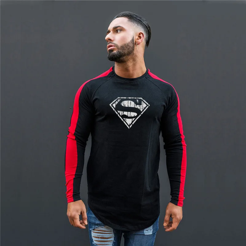 

Hot 2019 New Spring Fashion O-Neck Slim Fit Long Sleeve T Shirt Men Trend Casual Mens T-Shirt Black White T Shirts Tops 2XL