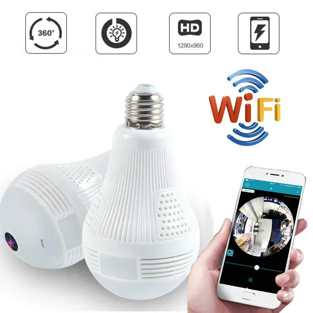 Беспроводная Wi-Fi 360 видеокамера, светильник, камера Full HD IP, Экшн-камера для домашней безопасности, монитор Insta, 360 градусов, видеокамера s