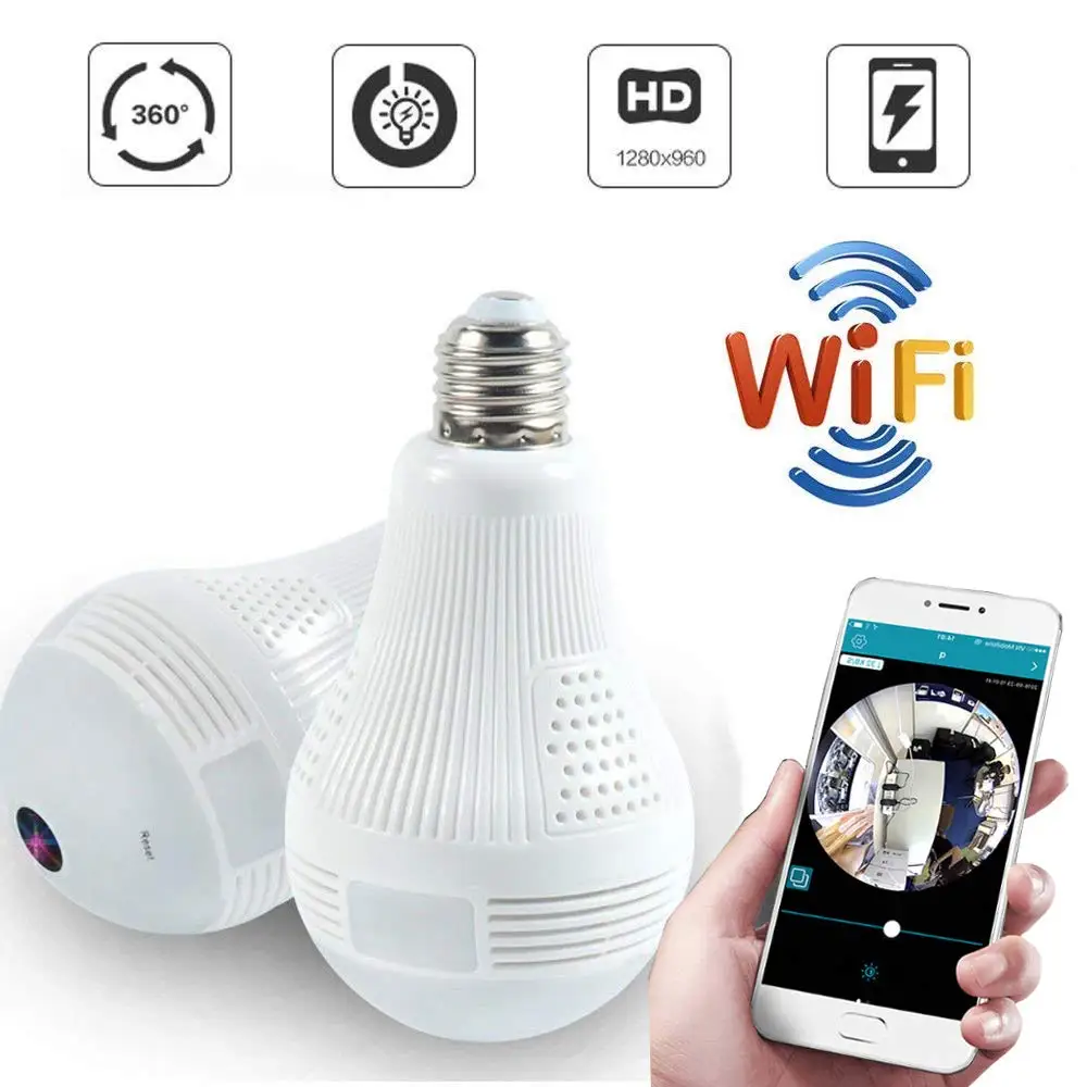

Wireless WIFI 360 Video Camera Light Camera Full HD IP Action Camera For Home Security Monitor Insta 360 degree Video Cameras