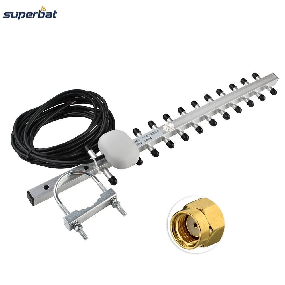 Superbat 2.4GHz 16dBi Wifi Yagi Antenna Aerial Booster Wireless-G for 802.11b/g/n WLAN RP-SMA Male Plug Cable 5M Long Range Superbat 2.4GHz 16dBi Wifi Yagi Antenna Aerial Booster Wireless-G for 802.11b/g/n WLAN RP-SMA Male Plug Cable 5M Long Range