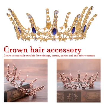 

Vintage Round Crown Wedding Hair Accessories Crystal Rhinestone Big Hair Jewelry Wedding Pageant Tiara Vintage Jewelry