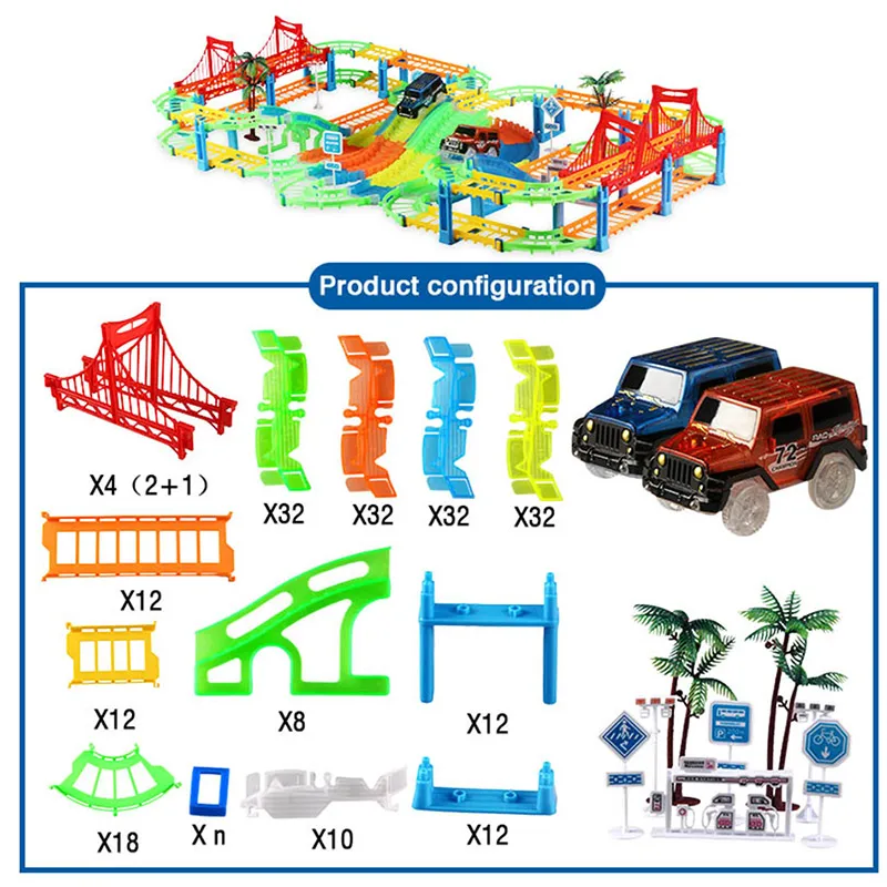 Railway Racing Track Play Set Educational DIY Bend Flexible Race Track Electronic Flash LED Light Car Toys For Children remote control boats Diecasts & Toy Vehicles