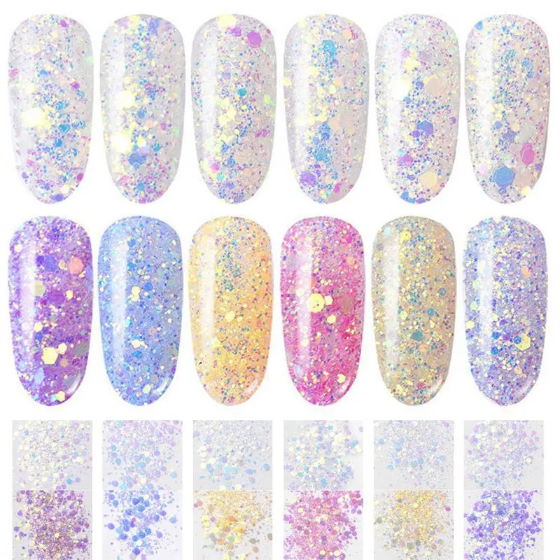 

1Box Nail Sequins Ultra-thin Mermaid Hexagon Flakes Slice Mixed Glitter Powders 3d Sparkling Nail Art Decorations