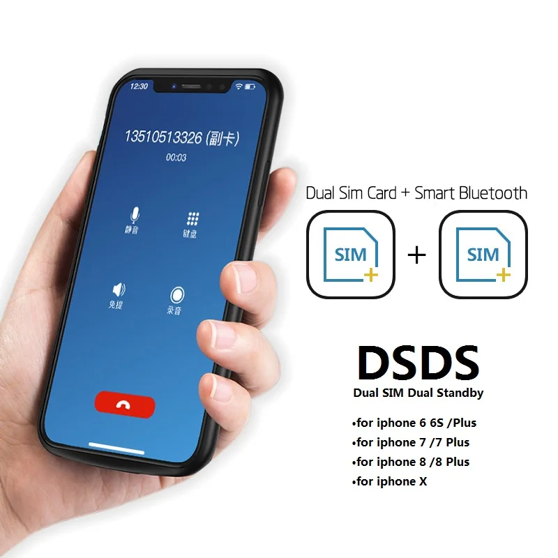 Laiford iCase X 3000 мАч умные чехлы с двумя Sim картами и Bluetooth для iphone тонкий чехол DSDS SIM в