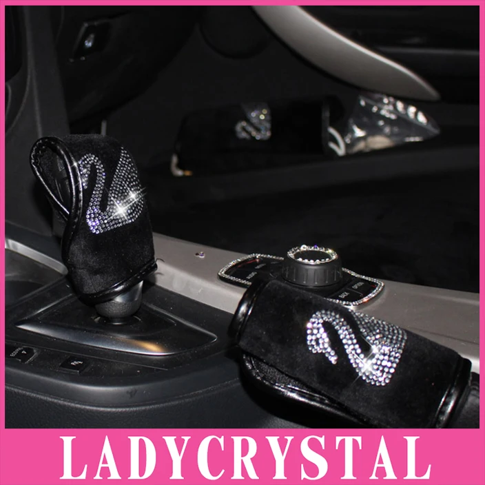 Ladycrystal 1PCS Soft Velvet Handbrake Cover Gear Shift Collars Hand Bracke Grips Sleeve Shoulder Cover Diamond
