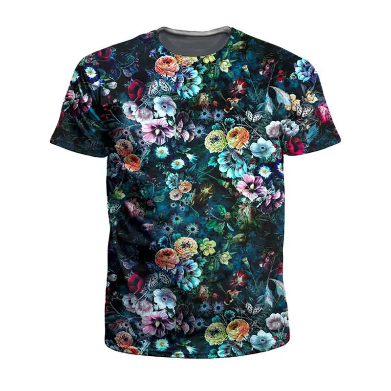 

ALMOSUN Dark Flowers 3D All Over Print T Shirts Short Sleeve Hipster Fashion Hip Hop Shirts Top Tee Women Men US Size