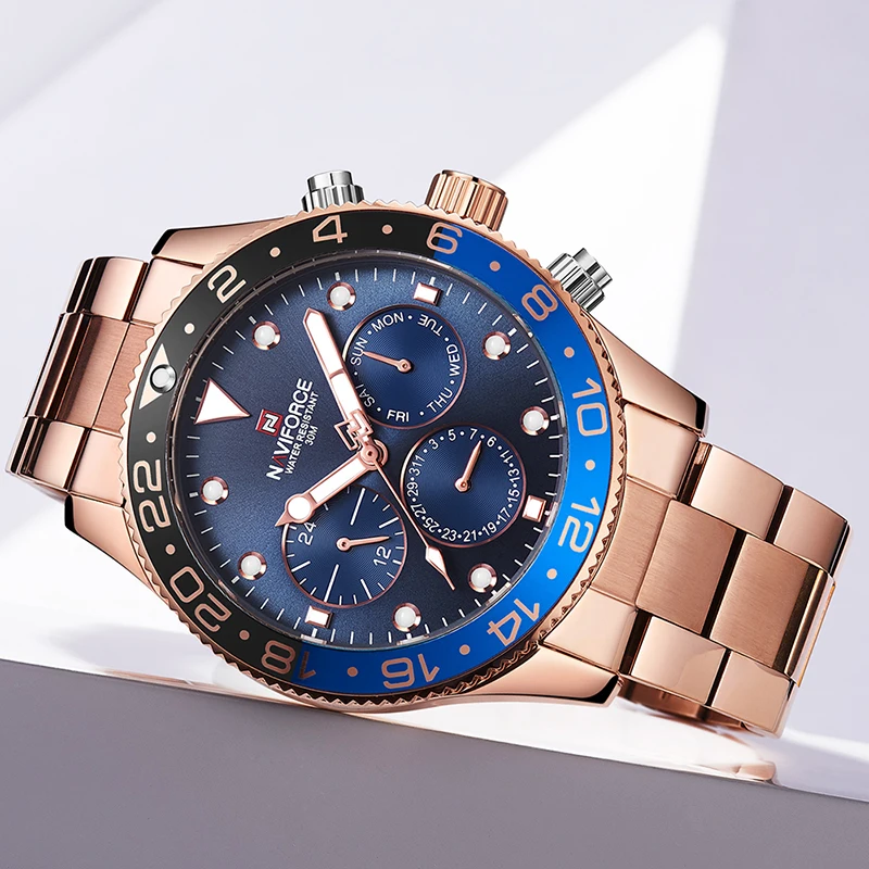 Skup Mężczyźni moda Sport zegarek NAVIFORCE mężczyzn ze stali nierdzewnej wodoodporny zegarek kwarcowy zegarki przyczynowe 24 godzina data mężczyzna zegar Relogio Masculino