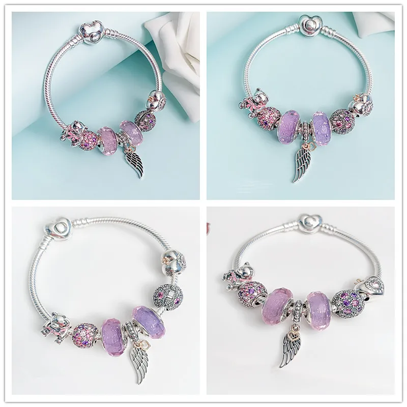 

2019 Euro Charms logo Carving Silver 925 sterling pandoras bracelet bangle for women jewelry gift for lady,1pz
