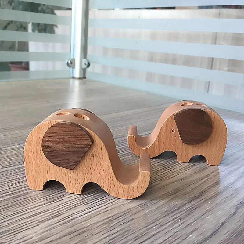 Elephant Style Environmental Wooden Mobile Phone Holders For Desk Pen Pencil Container Office Home Cell Phone Stand Case