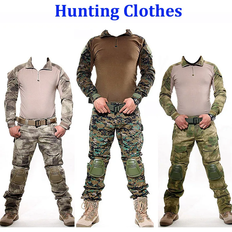 

Tactical Frog Set Hunting Shirt&Pants With Knee Elbow Pads Army Military Uniform Camouflage Clothes Outdoor Cambat Ghillie Suit